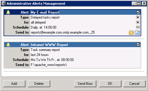 Fig. 7.2 FBS Server - Settings - Administrative Alerts