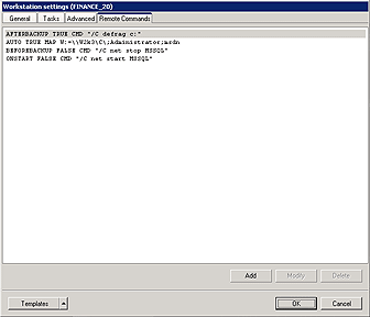 Fig. 1.5 Ferro Backup System&trade; - data backup system. FBS Server - Backup - Workstation Settings window/Remote commands
