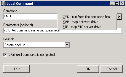 Fig. 7.4 FBS Server - Settings - Local Commands - edit