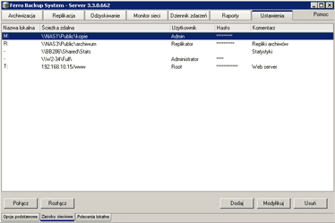 Rys. 7.3 Ferro Backup System&trade; - system archiwizacji danych. FBS Server - Zasoby sieciowe