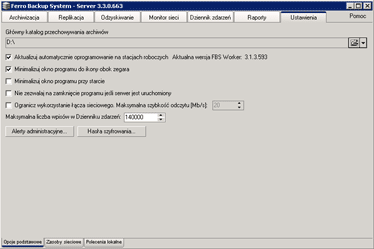 Rys. 7.1 Ferro Backup System&trade; - system archiwizacji danych. FBS Server - Ustawienia