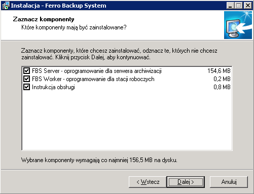 Rys. 1.1 Ferro Backup System™ - program do archiwizacji danych. Instalacja - wybór pakietów