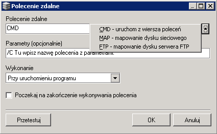 Rys. 1.5 Ferro Backup System&trade; - system archiwizacji danych. FBS Server - Archiwizacja - okno Ustawienia stacji roboczej/Polecenia zdalne - edycja