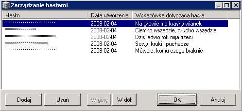 Rys. 7.3 Ferro Backup System&trade; - system archiwizacji danych. FBS Server - Ustawienia - Zarz�dzanie has�ami