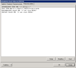 Rys. 1.5 Ferro Backup System&trade; - system archiwizacji danych. FBS Server - Archiwizacja - okno Ustawienia stacji roboczej/Polecenia zdalne