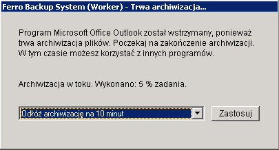 Rys. 1.7.1 FBS Worker - okno informuj�ce u�ytkownika o wstrzymaniu programu