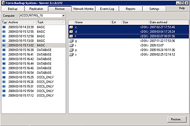 Fig. 3.1 Ferro Backup System&trade; - data backup system. FBS Server - Restore