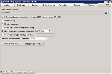 Fig. 7.1 Ferro Backup System&trade; - data backup system. FBS Server - Settings