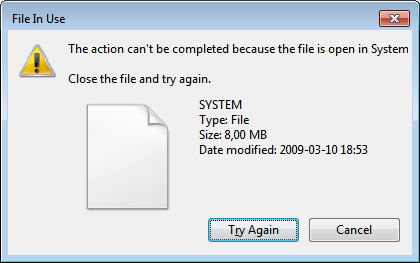 Fig 1 Locked (in use) file copying error