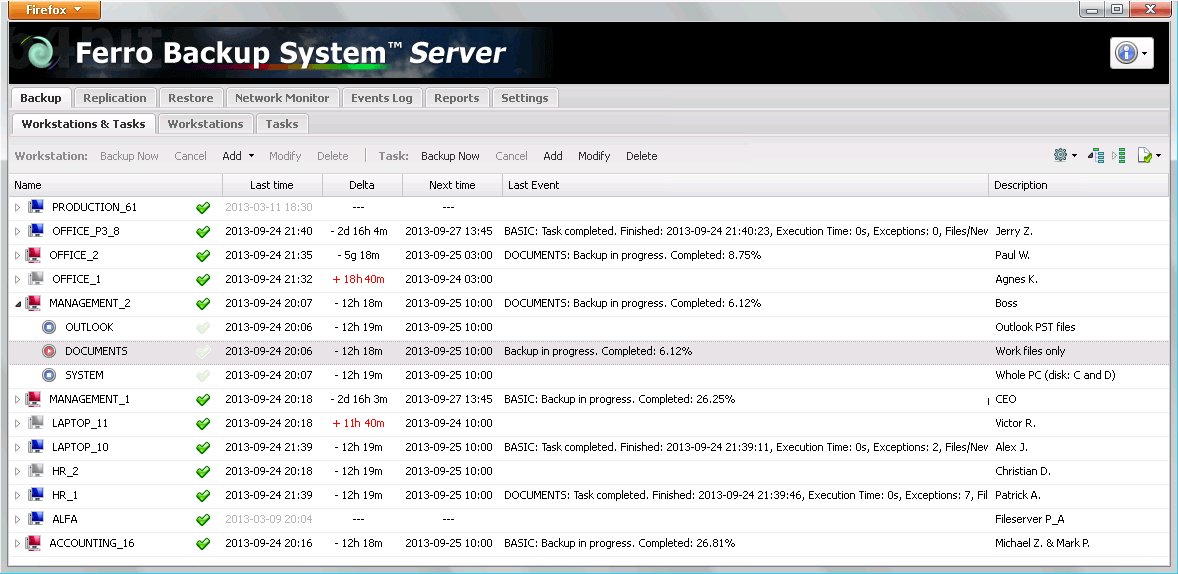 Ferro Backup System screenshot