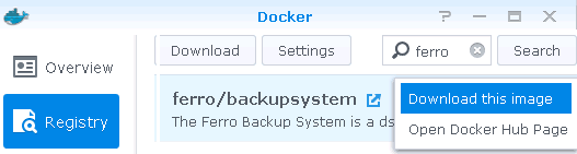 Descarga de la imagen Docker - Ferro Backup System