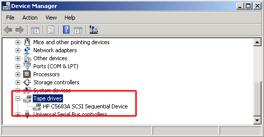 Instalación de unidad de cinta en Windows Server 2008 R2