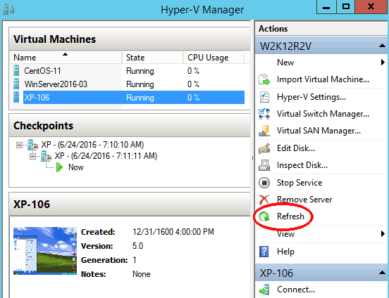 Máquinas virtuales Hyper-V recuperadas