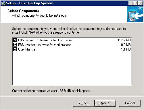 Dibujo 1.1 Ferro Backup System™ - programa de archivado de datos. Instalación - elección de paquetes