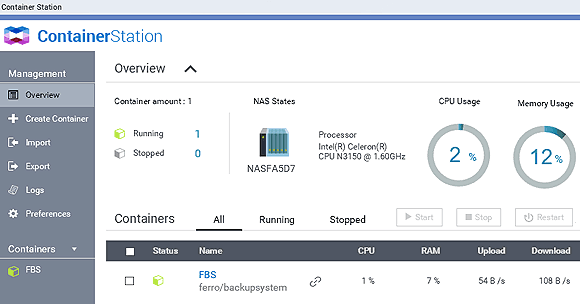 Program Ferro Backup System uruchomiony na serwerze NAS QNAP