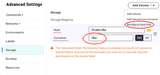 Folder instalacji programu poza kontenerem