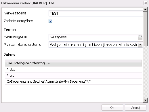 Rys. 1.4 Ferro Backup System™ - system archiwizacji danych. FBS Server - Ustawienia stacji roboczej - Zadania/Termin