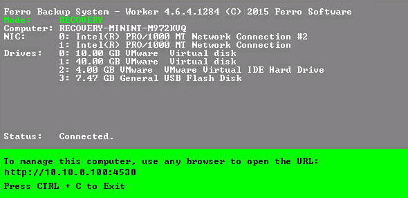 Machine booted from an FBS Recovery disk, in recovery mode