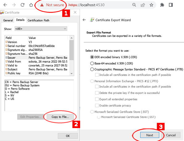 Exportación del certificado SSL