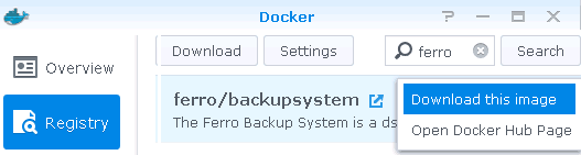 Downloading Docker image - Ferro Backup System
