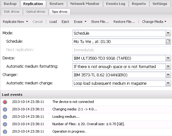 Replication on a tape drive with tape libraries and autoloaders support